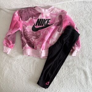 Nike Pink Floral Sweatshirt with Black Logo & Black Leggings